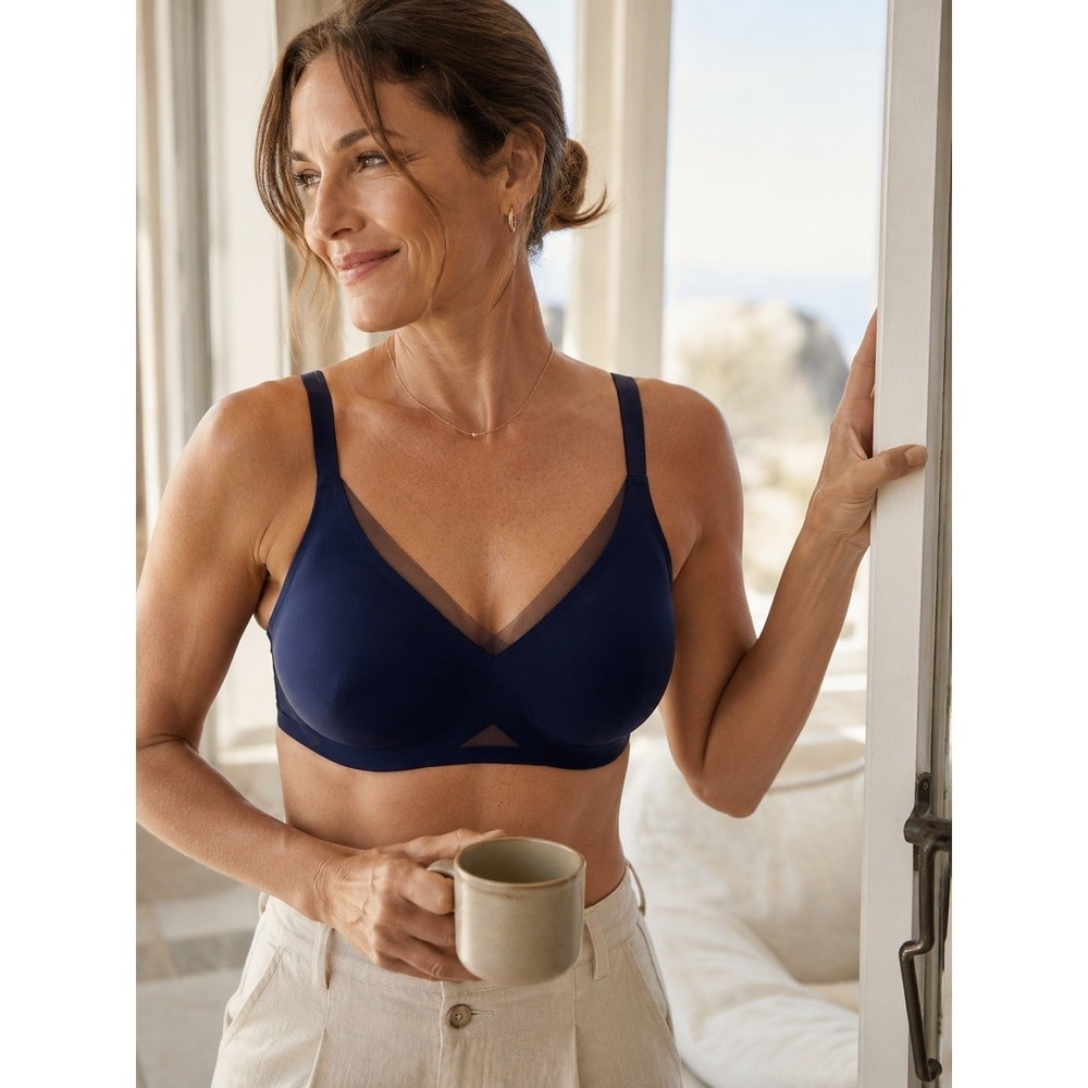 Honeylove Wireless Contour‎ Bra Navy Adjustable Straps Lightly Lined XL Wireless